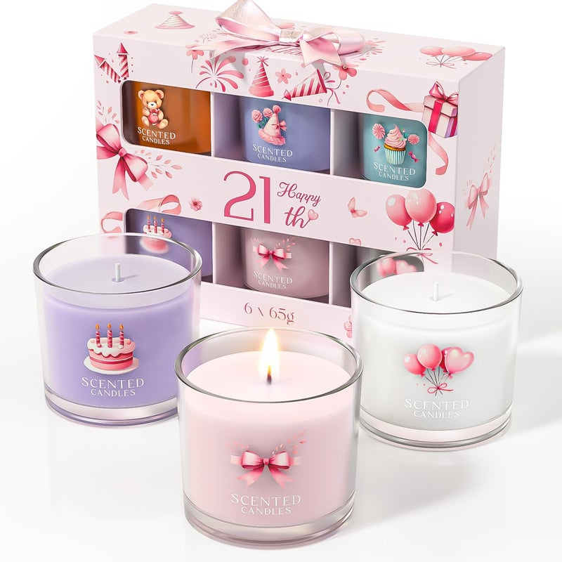 CHILLFLAME 21st Birthday Gifts for Her, Birthday Candle Gift Set for Her, 6 Scented Votive Candles, Candles Gifts for Women/Men (6 Color, 400g)